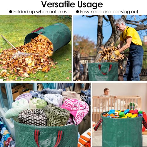 3-Pack 72 Gallon Yard Waste Bags, Reusable Heavy Duty Collapsible Garden Leaf Bags with Plastic Ring,with Gardening Gloves,Stand-Up Yard Waste Bin for Leaves, Lawn Debris & Grass Clippings