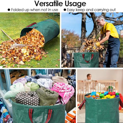 3-Pack 72 Gallon Yard Waste Bags, Reusable Heavy Duty Collapsible Garden Leaf Bags with Plastic Ring,with Gardening Gloves,Stand-Up Yard Waste Bin for Leaves, Lawn Debris & Grass Clippings