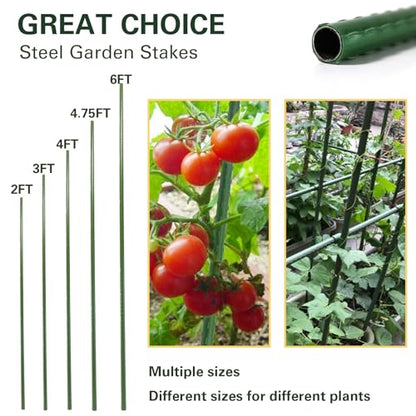 Garden Stakes 4ft, Metal Plant Stakes 48 inch, Sturdy Plant Support for Climbing Plants, Tomatoes, Beans, Cucumbers, Peppers, Flowers, Potted, Strengthen and Stem to Grow Better - size: 4FT, 25 of pack