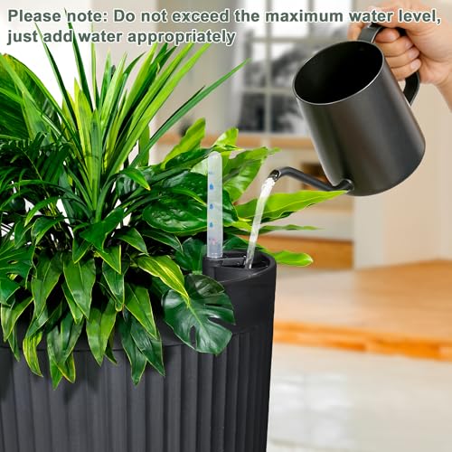 24" Self Watering Tall Black Planters Outdoor Set of 2 - color: Black Round
