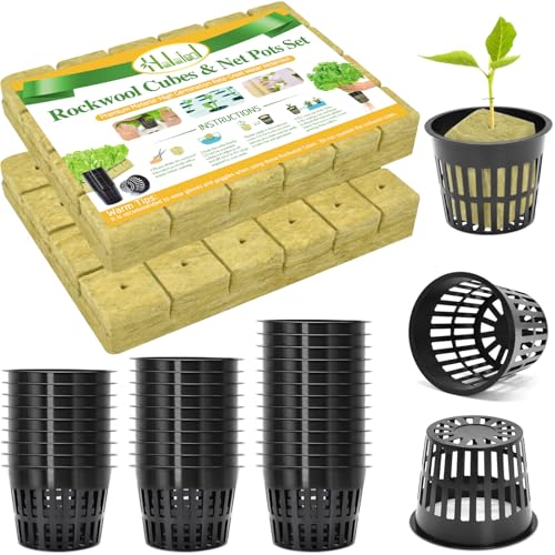 Halatool 48 x 2 Rockwool Cubes & 48 x 3 Net Cups Hydroponic Starter Kit - size: 2" rockwool-48pcs+3" net cups-48pcs