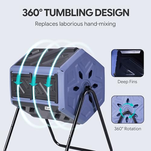 Werph 43 Gallon Outdoor Rotating Compost Bin, Dual Chamber, Purple & Black - color: Purple & Black