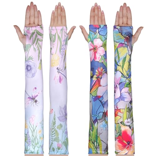 2Pcs Gardening Sleeves Women Farm Sun Protection Thorn Proof Anti-Slip Cooling Arm Sleeves with Thumb Hole for Garden