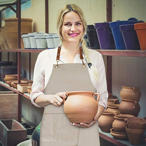 Crossback Apron with Pockets, Apron with Adjustable Straps - color: Beige