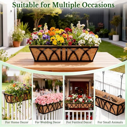 Halatool 4 Pack 36 Inch Trough Coco Fiber Replacement Window Box Liners Pre-Formed Coconut Liners for Planters Natural Coco Liner for Wall Hanging Basket Flower Pot Fence and Railing - size: 36 in