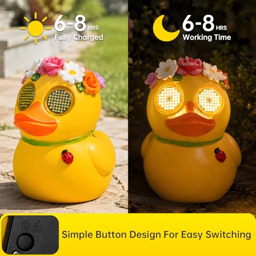 Porch Duck Statue,Solar Garden Duck Decor with Moving Eyes - style: Country