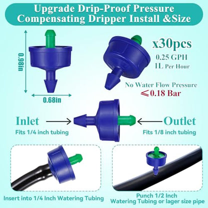 60Pcs 0.25 GPH Drippers Pressure Compensating Drip Emitters - color: 60 PCS 0.25GPH