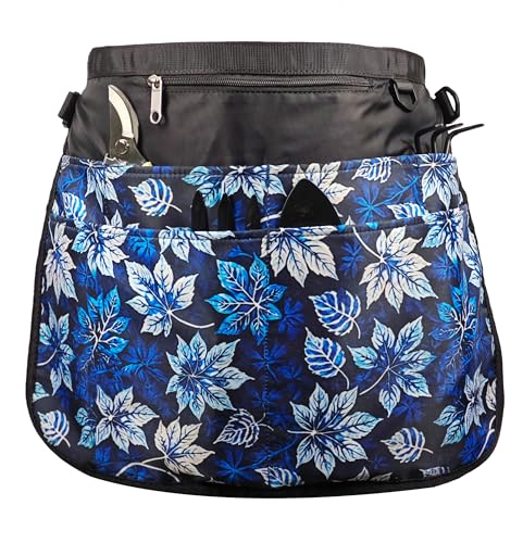 Bafelia Garden Apron for Women with 7 Pocket,Half Florist Apron Harvesting Apron - color: Blue Leaves
