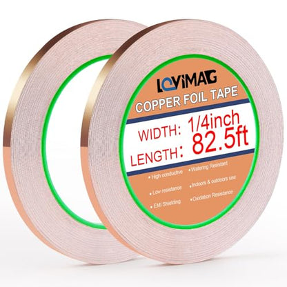 LOVIMAG Copper Tape (1/4inchX82.5FT) 2 Pack HVAC Foil Anti Tarnish Strips - size: 1/4inchx82.5ft-2pack