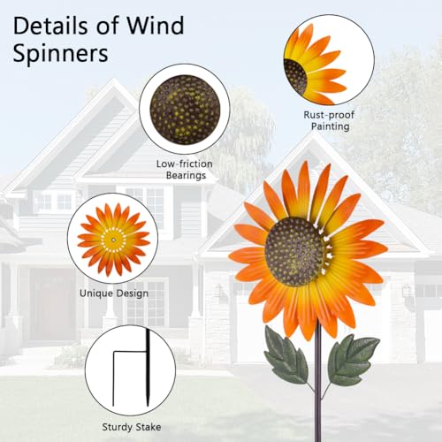 Sunflower Wind Spinner,Garden Windmills and Spinners for Yard - color: Sunflower-orange