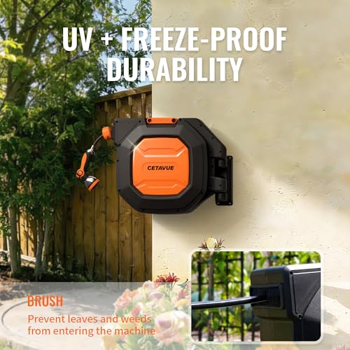 Retractable Garden Hose Reel 5/8 inch x 100 ft Wall Mounted - color: Black, size: 5/8"-100FT