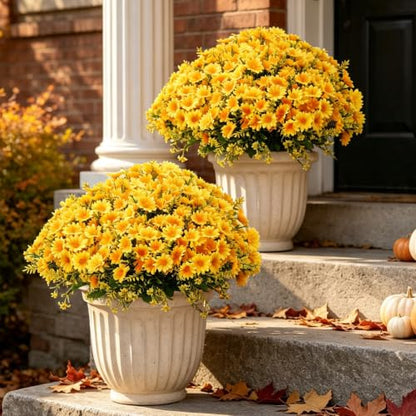 48Pcs Artificial Mums Fall Faux Flowers for Outdoor Planters, Yellow - color: Yellow-48pcs