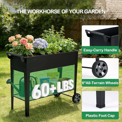 2-Pack 32" Tall Elevated Raised Garden Bed with Wheels and Shelf - size: 14.6"W ( 2PCS )