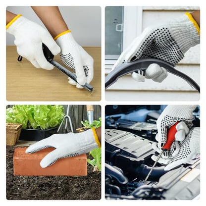 Unisex White Cotton Polyester Knitted Safety Work Gloves, 12/36/240 Pairs - color: Black (36 Pairs) With Dots