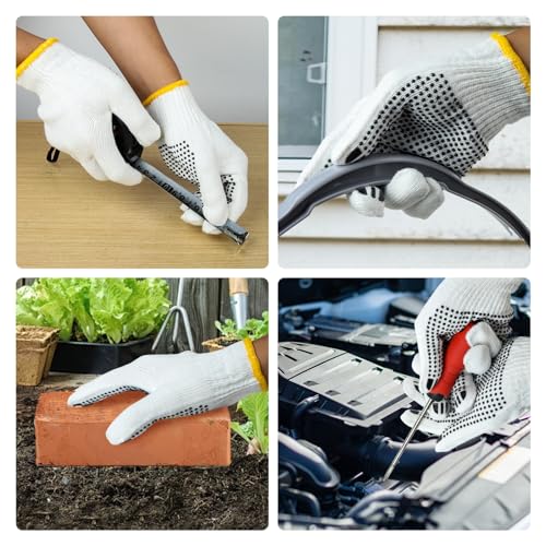 Unisex White Cotton Polyester Knitted Safety Work Gloves, 12/36/240 Pairs - color: Black (36 Pairs) With Dots