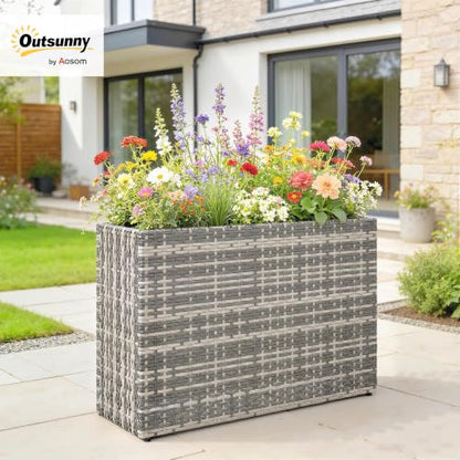 Outsunny Tall Rectangular Planter with Removable Liner PE Wicker Gray - color: Gray
