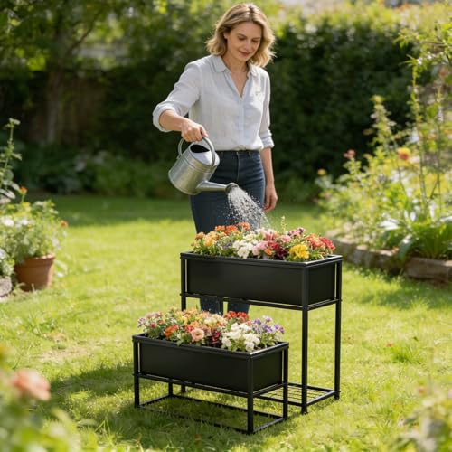 Raised Garden Bed Elevated Planter Box with Legs Black 1 Set - size: Two-piece set