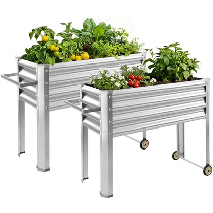 Land Guard 2 Pack Galvanized Raised Garden Bed with Legs & Wheels, 36×12×32in Metal Elevated Raised Planter Box for Backyard, Patio, Balcony, 300lb Capacity, Silver - color: Silver, size: 36×12×32in (2-Pack)