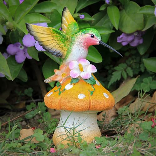 Garden Decorations Hummingbird Mushroom Statue Bird Figurines for Outdoor - color: B4