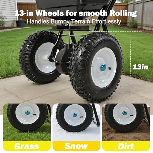 Broadcast Spreader, Capacity Lawn Spreader & Fertilizer Spreader, Rustproof Poly Hopper, Adjustable Drop Rate, All-Terrain Pneumatic Tires, Epoxy-Coated Frame for Lawn Care (80lb) - size: 80lb