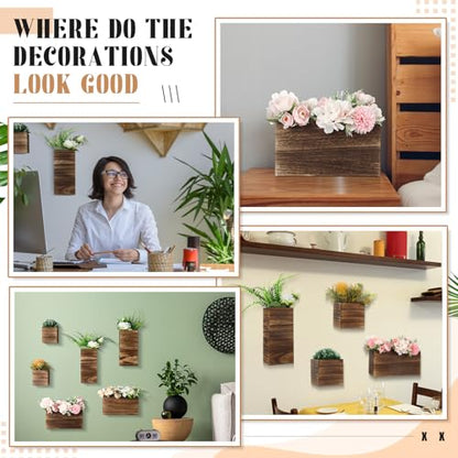 Ziliny 6 Pack Wooden Wall Planters Rustic Hanging Wall Planters, 5 Sizes - size: 5 Sizes