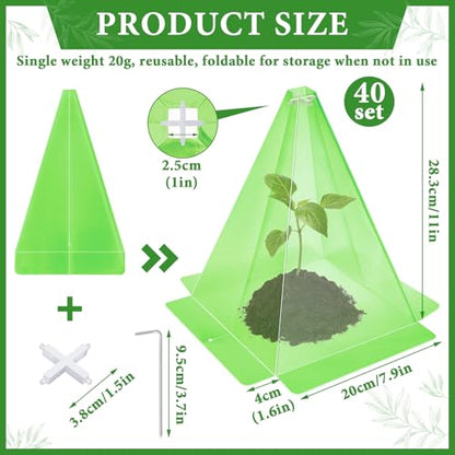 Reusable Plastic Garden Cloches, 7.8" x 11" Mini Greenhouse, 1.2mm Thick Clear Bell Covers with Metal Stakes Against Sun, Frost, Snails, Plant Protector (40pcs-Green) - size: 40pcs-green