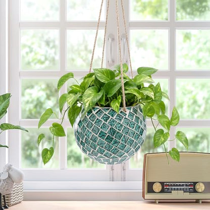 Ceramic Hanging Planter Mosaic Hanging Flower Pot - color: Square Green
