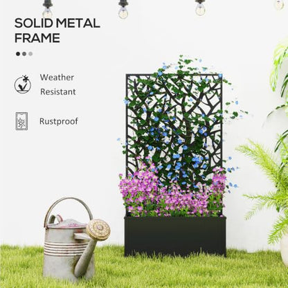 Outsunny Metal Raised Garden Bed with Trellis, Two Big Tree Cut-Outs - style: Two Big Tree Cut-Outs