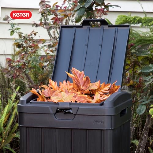Keter Baltimore Resin 38 Gallon Outdoor Kitchen Trash Can with Lid and Drip Tray for Easy Cleaning-Perfect for Patio Dining, Black - style: Baltimore