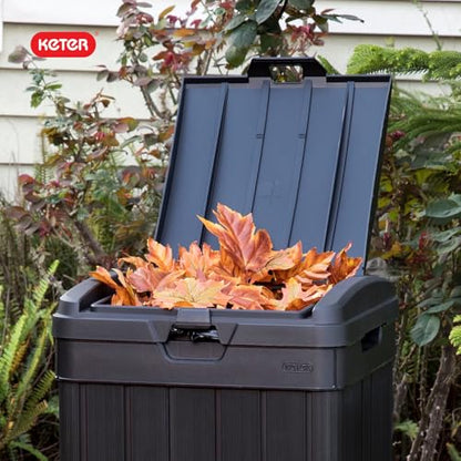 Keter Baltimore Resin 38 Gallon Outdoor Kitchen Trash Can with Lid and Drip Tray for Easy Cleaning-Perfect for Patio Dining, Black - style: Baltimore