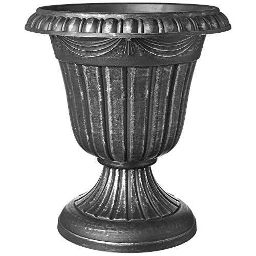 Arcadia Garden Products PL10SL Classic Traditional Plastic Urn Planter Indoor/Outdoor, 15" x 13", Brushed Silver - color: Brushed Silver, size: 15" x 13"
