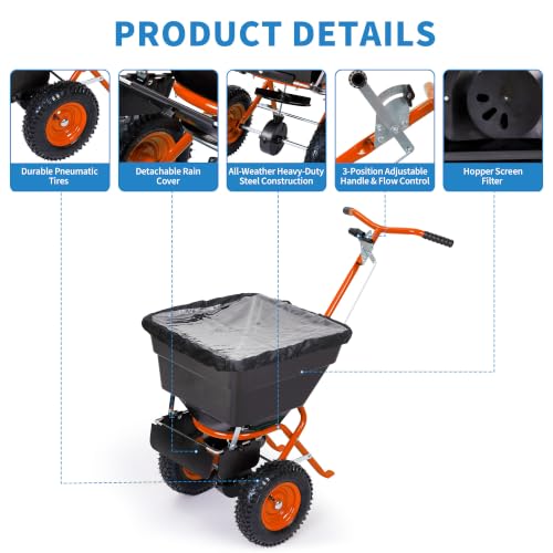 Push Broadcast Spreader, 100lb Large Capacity, 12ft Broadcast Width - color: Orange+100LBS