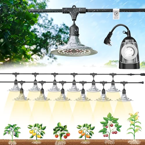 Outdoor Grow Lights with Timer, Full Spectrum Greenhouse Grow Lights with Timer, IP65 Waterproof String Grow Light Outdoor, UL Certified Daisy Chain LED Grow Light, 41FT - size: 12 Lights, style: 1 Timer