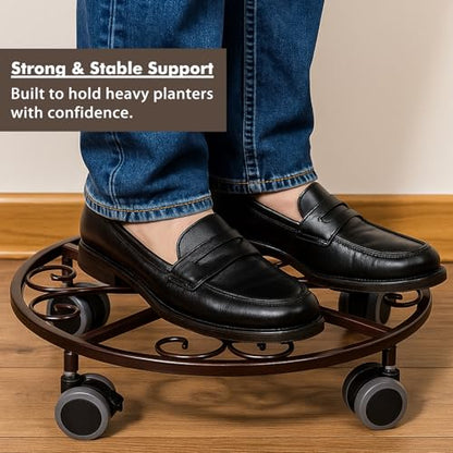 Planterhoma 3 Pack Plant Caddy with Wheels & Saucers, 11.8" Heavy Duty Metal Rolling Plant Stand, Plant Dolly with Lockable Casters, Rustproof Iron Planter Mover for Indoor Outdoor, Bronze - color: Bronze