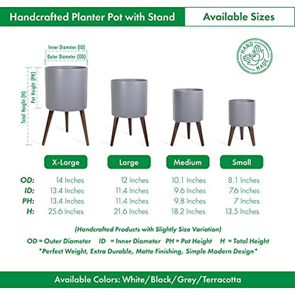 D'vine Dev 14 Inch Planter Pot with Wood Stand, Grey, 88-O-D-3 - color: Matte Grey, size: X-Large