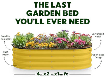 Plant & Plot Galvanized Raised Garden Beds Outdoor // 4×2×1 ft (2-Pack) Planter Raised Beds for Gardening, Vegetables, Flowers (Yellow) // Large Metal Garden Box - color: Yellow
