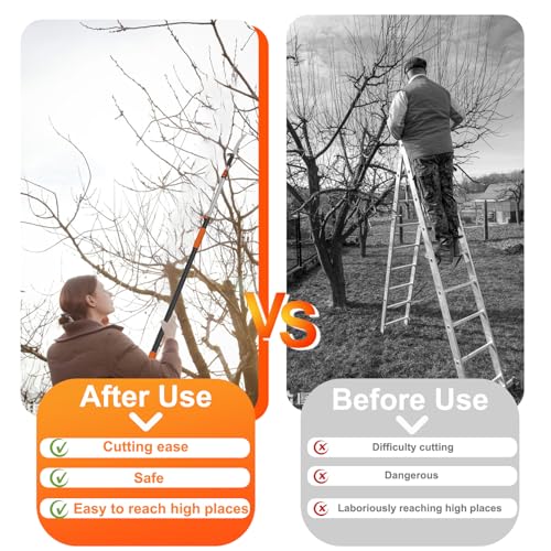 LAANPOLE 20FT Pole Saw, Telescoping Tree Trimmer with 3-12FT Extension Pole, Manual Branches Pruner for Backyard, Orange - size: 12FT