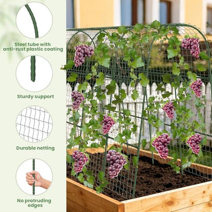 Cucumber Trellis, Metal Garden Arch Trellis for Raised Bed, 63 x 48inch U-Shape Garden Trellis for Climbing Plants Outdoor, Vegetables Fruit Plant Support with Netting, Gardening Supplies (Green) - size: 63 x 48 inch