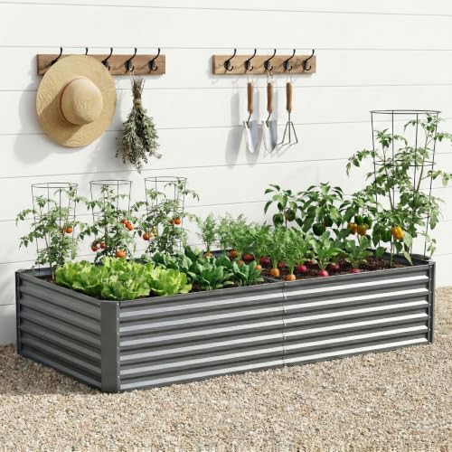 Belord Galvanized Raised Garden Bed Outdoor, 6x3x2ft Large Metal Planter Box for Vegetables Flowers Herbs, Deep Root Rust-Resistant Steel Garden Bed Kit, Open Bottom, Easy Assembly, Grey - color: Gray, size: 6*3*2ft