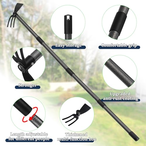 60” Garden Hoe 2-in-1 Heavy Duty Cultivator Tool for Weeding Soil Loosening - size: 60 Inches