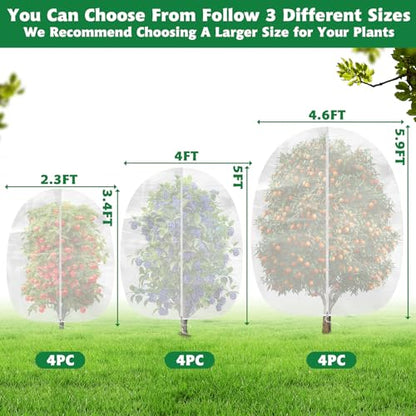 OZMI 4 Pack Fruit Tree Blueberry Bush Netting Cover, 4.6Ft x 5.9Ft Reusable Bird Netting for Garden Protection with Zipper & Drawstring, Shrubs Tomato Strawberry Plant Bushes Protector - size: 4.6 x 5.9 FT