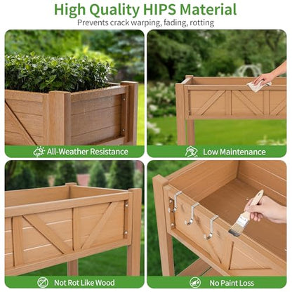 HIPS All-Weather Elevated Raised Garden Bed with Legs,72"L x 17"W x 28.7"H - color: Teak, size: 72"L-Without Wheels