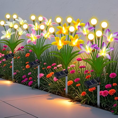 EDOF Solar Lights 4 Packs Solar Lily Flowers Firefly Lights Outdoor Decor - size: solar lily firefly lights