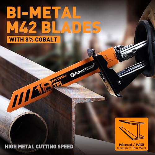 AMARTISAN 10-Piece Bi-Metal Reciprocating Saw Blade Set 6 to 8 Inch Used for Wood & Metal Cutting, Drywall, Plastic and Composite Materials - size: Reciprocating Saw Blades (10-Piece)