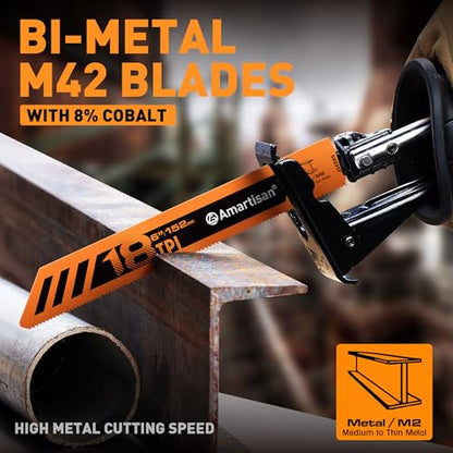 AMARTISAN 10-Piece Bi-Metal Reciprocating Saw Blade Set 6 to 8 Inch Used for Wood & Metal Cutting, Drywall, Plastic and Composite Materials - size: Reciprocating Saw Blades (10-Piece)