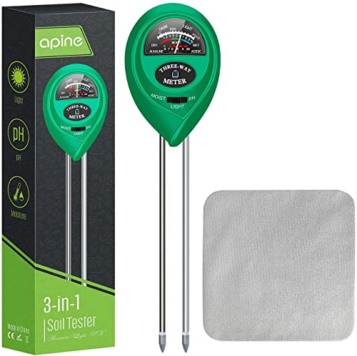 apine Soil Moisture Meter,3 in 1 Soil pH Tester,Soil Tester with Moisture,Light,and pH Test for Garden,Farm,Lawn,Indoor,Outdoor (No Battery Needed)