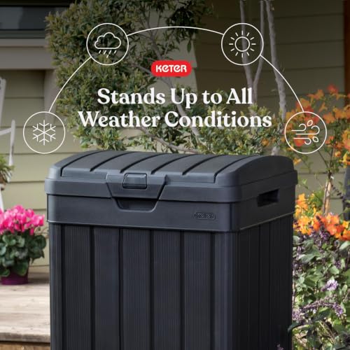 Keter Baltimore Resin 38 Gallon Outdoor Kitchen Trash Can with Lid and Drip Tray for Easy Cleaning-Perfect for Patio Dining, Black - style: Baltimore