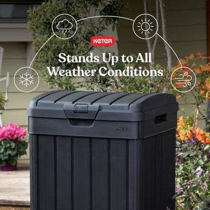 Keter Baltimore Resin 38 Gallon Outdoor Kitchen Trash Can with Lid and Drip Tray for Easy Cleaning-Perfect for Patio Dining, Black - style: Baltimore