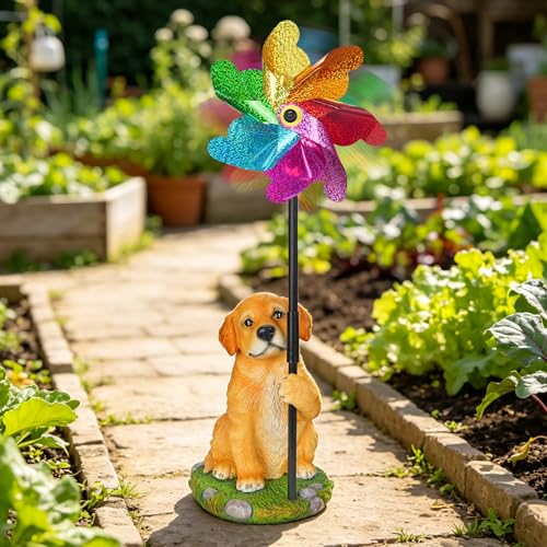 Dog Garden Spinners Wind Spinner Golden Retriever Outdoor Statue - size: Dog