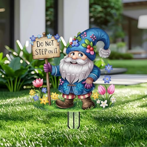 Gnome Garden Stakes Decor Yard Acrylic - 2D Garden Acrylic Sign Decoration, Fantasy Yard Art, Gift for Nature Lovers, for Indoor & Outdoor Flower Pots, Yard, Mini Gardens & Lawn (5.9”x5.9”) - color: A
